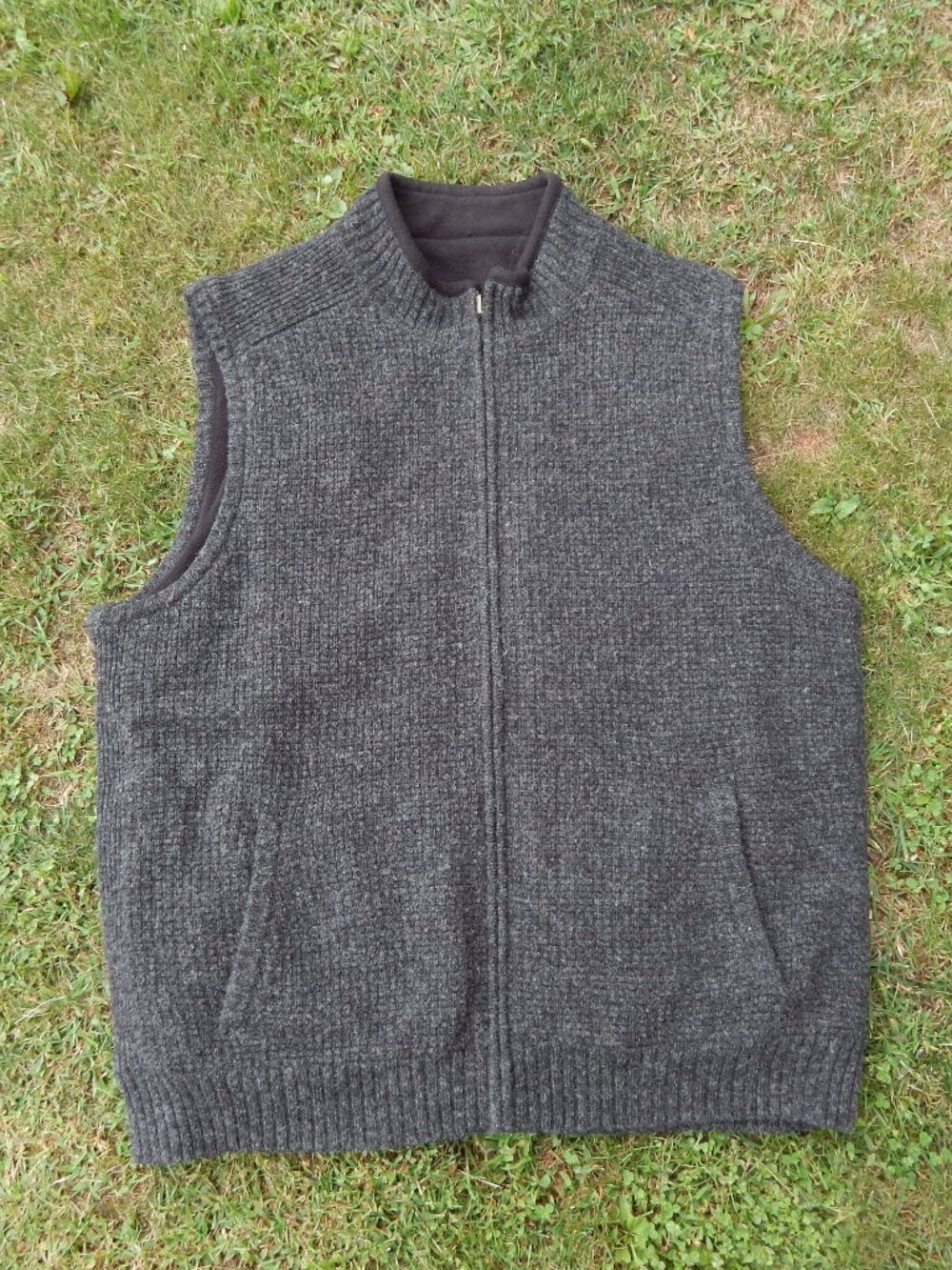 Pendleton Vest Mens XXL Gray Wool Knit Full Zip Reversible Pockets Stand Collar